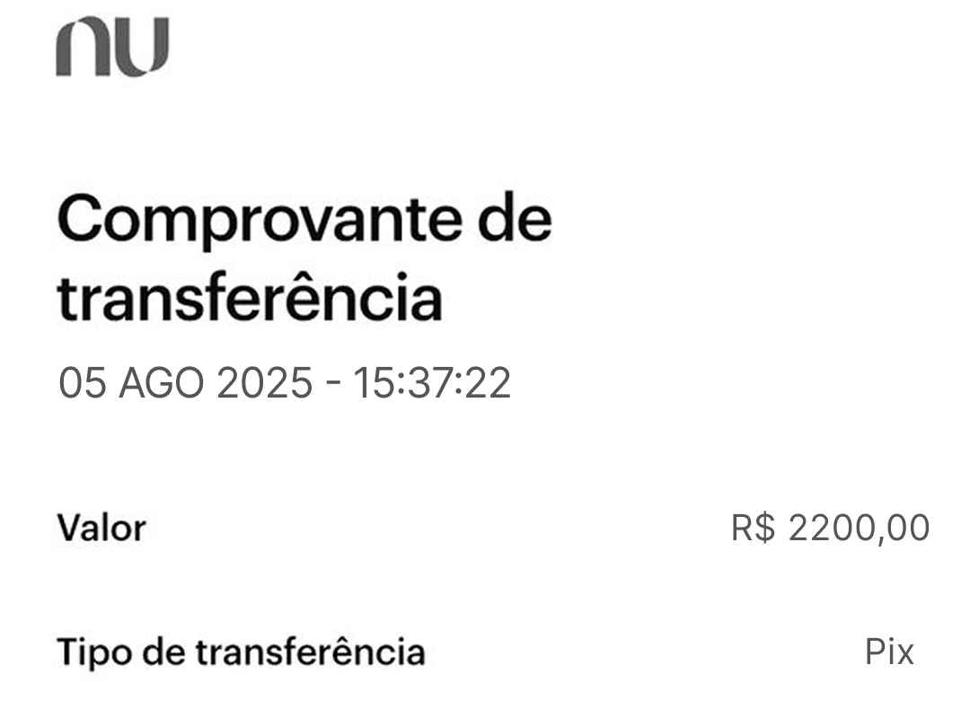 Comprovante de pagamento R$ 2200